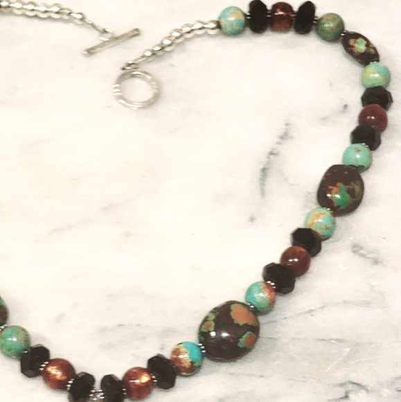 Turquoise Golden Coral Onyx Sterling Pendant Necklace 925 21" - Picture 4 of 4